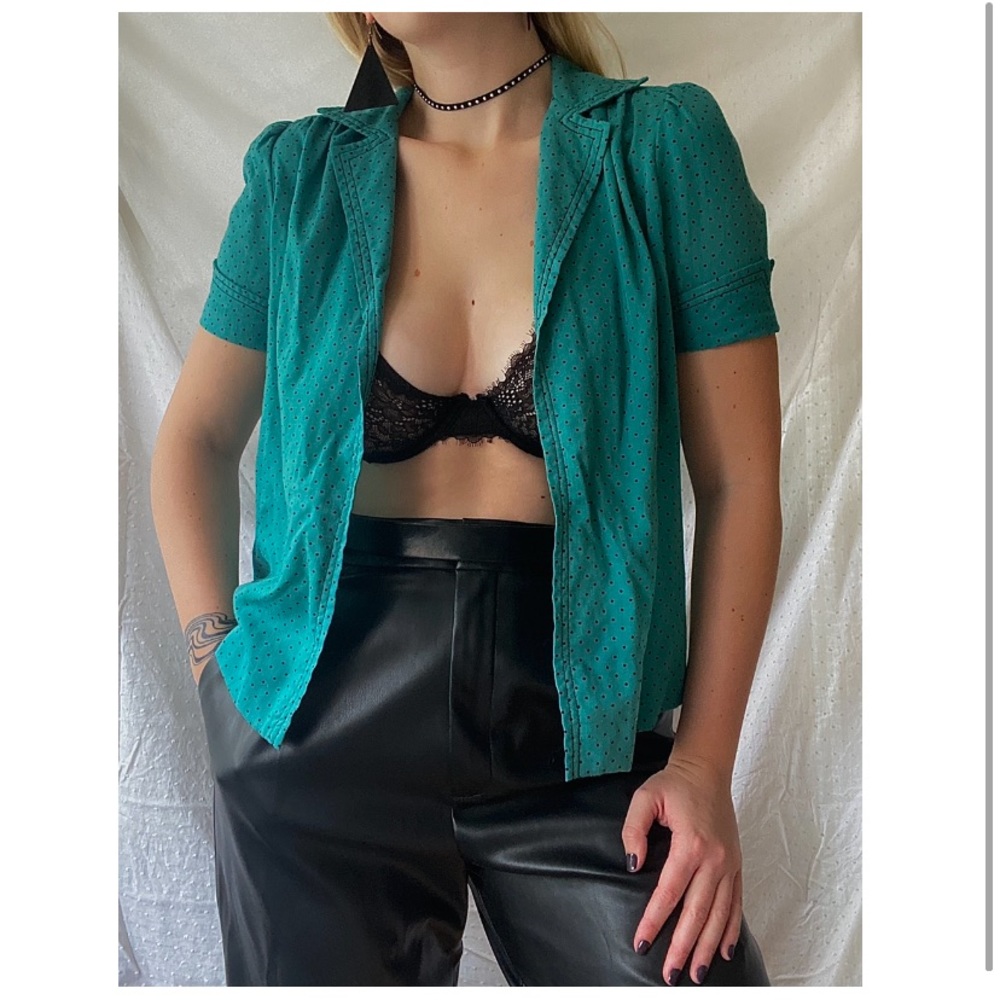 VINTAGE teal polka dot top (1970’s)